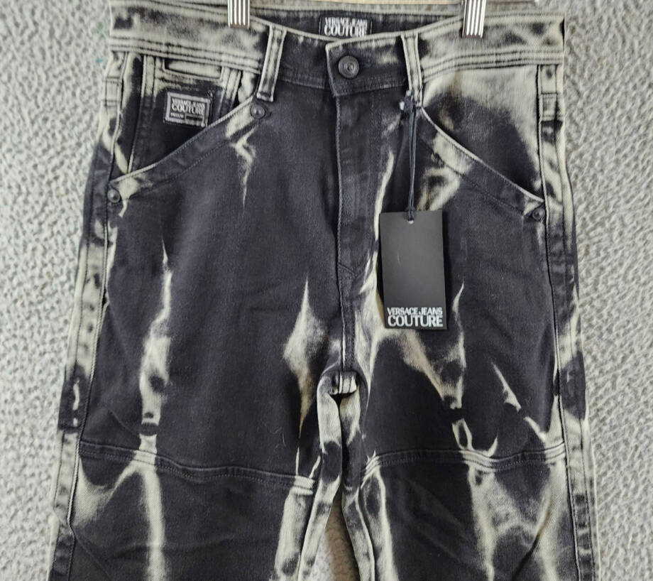 Versace Jeans Couture Regular Fit Jeans Men's 30 Bleached Black Denim Button Zip
