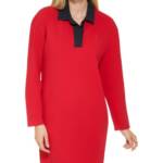 Tommy Hilfiger Pique Rugby Shift Dress Women's XL Chili Pepper Collared L/S