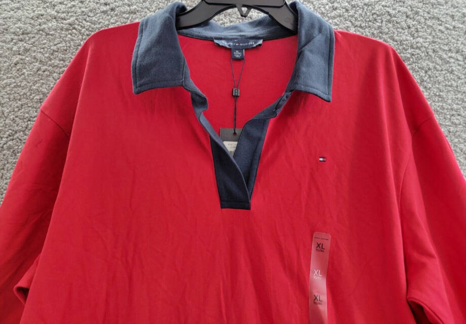 Tommy Hilfiger Pique Rugby Shift Dress Women's XL Chili Pepper Collared L/S