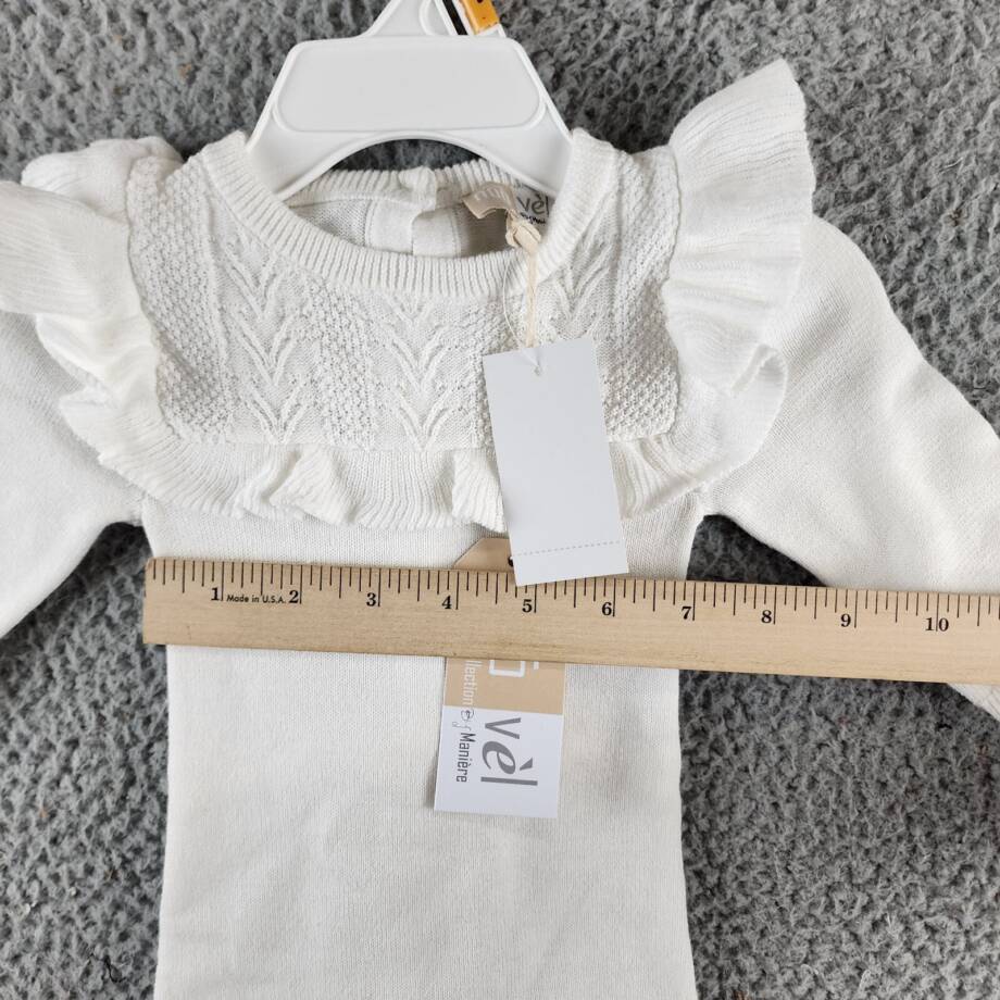 Maniere Noovel Knit Cotton Footed Coverall Baby Girls' 6M Ivory Crewneck Ruffled