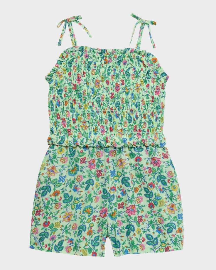 Polo Ralph Lauren Floral Smocked Batiste Romper Girls 6 Multicolor Straight Neck