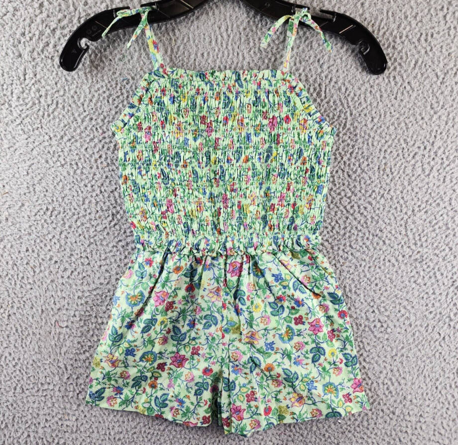 Polo Ralph Lauren Floral Smocked Batiste Romper Girls 6 Multicolor Straight Neck