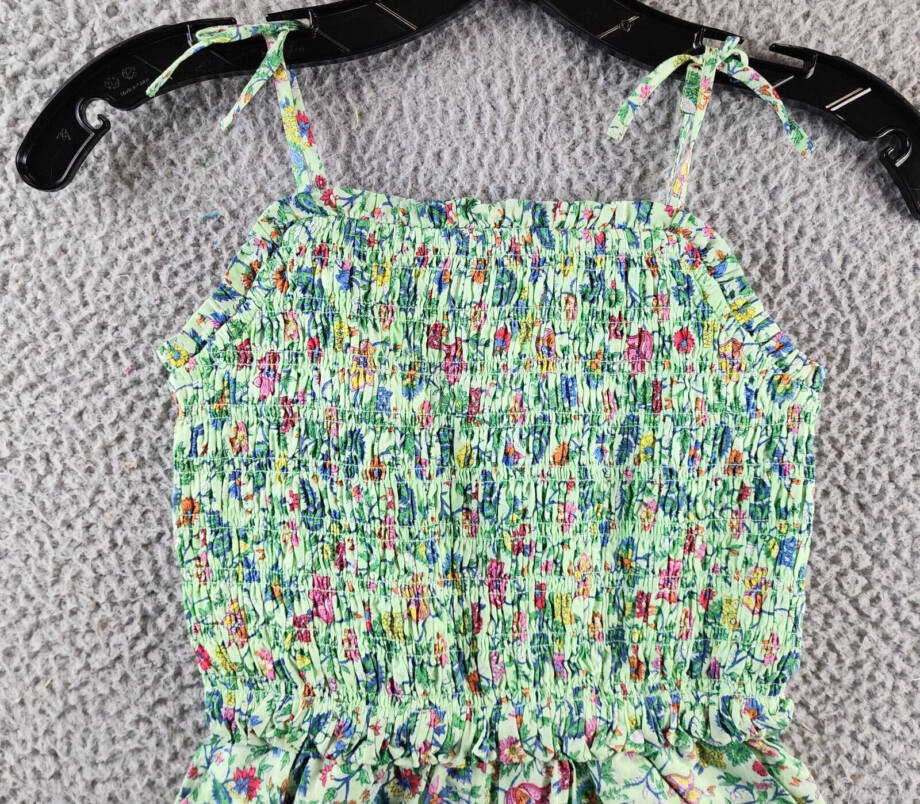 Polo Ralph Lauren Floral Smocked Batiste Romper Girls 6 Multicolor Straight Neck