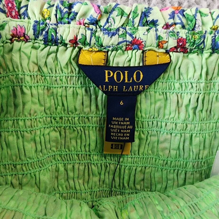 Polo Ralph Lauren Floral Smocked Batiste Romper Girls 6 Multicolor Straight Neck