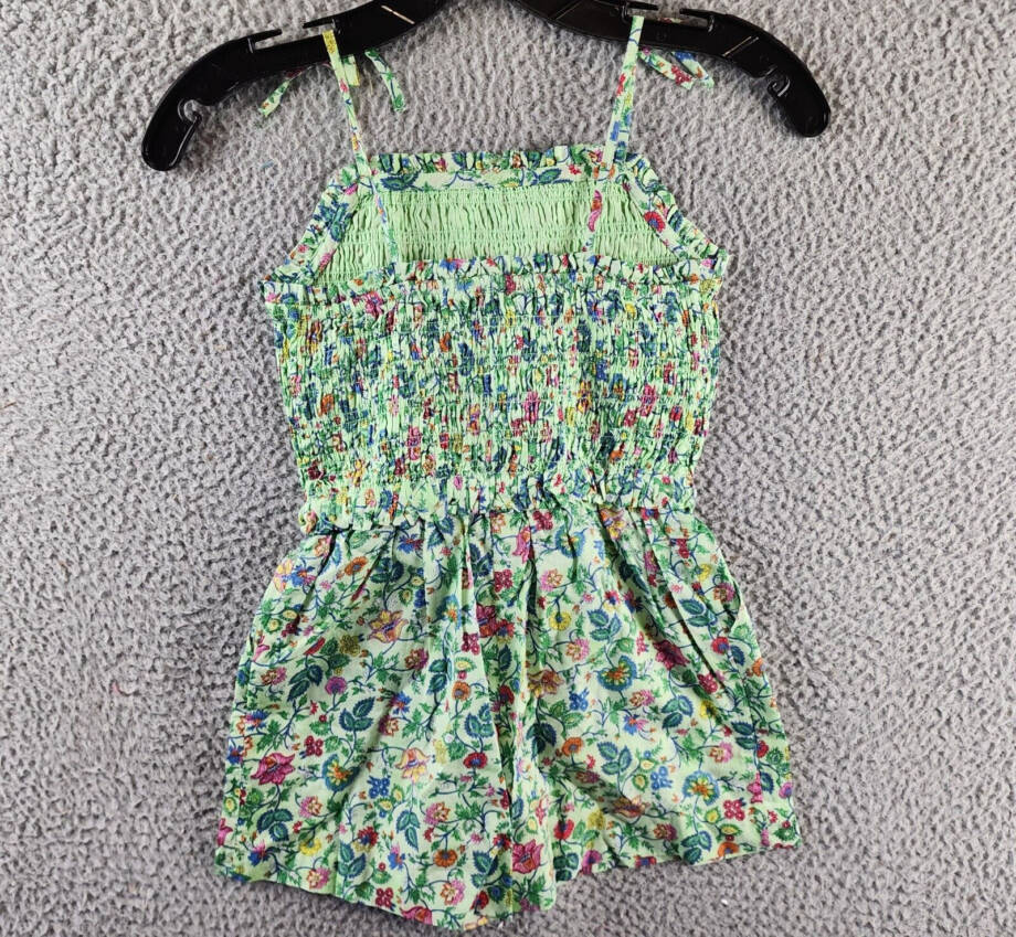 Polo Ralph Lauren Floral Smocked Batiste Romper Girls 6 Multicolor Straight Neck