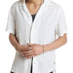 John Varvatos Danny Linen Blend Regular Fit Button Up Camp Shirt Men's S White