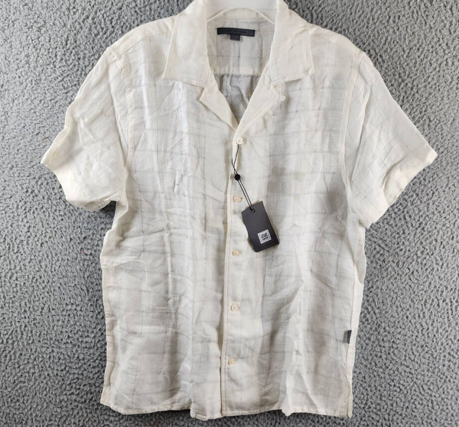 John Varvatos Danny Linen Blend Regular Fit Button Up Camp Shirt Men's S White