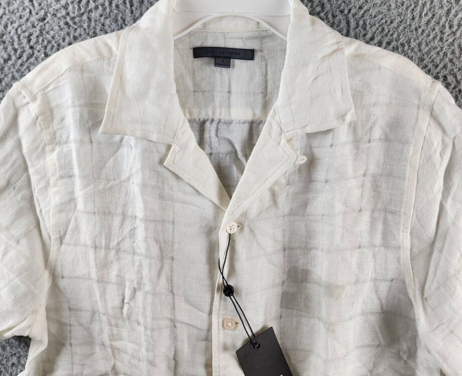 John Varvatos Danny Linen Blend Regular Fit Button Up Camp Shirt Men's S White