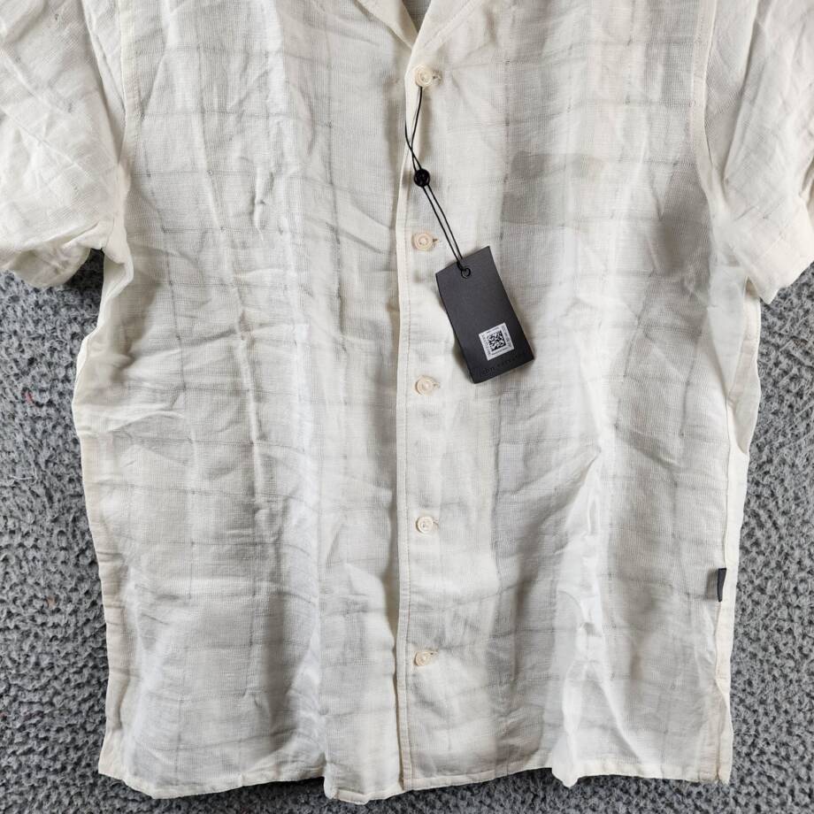 John Varvatos Danny Linen Blend Regular Fit Button Up Camp Shirt Men's S White
