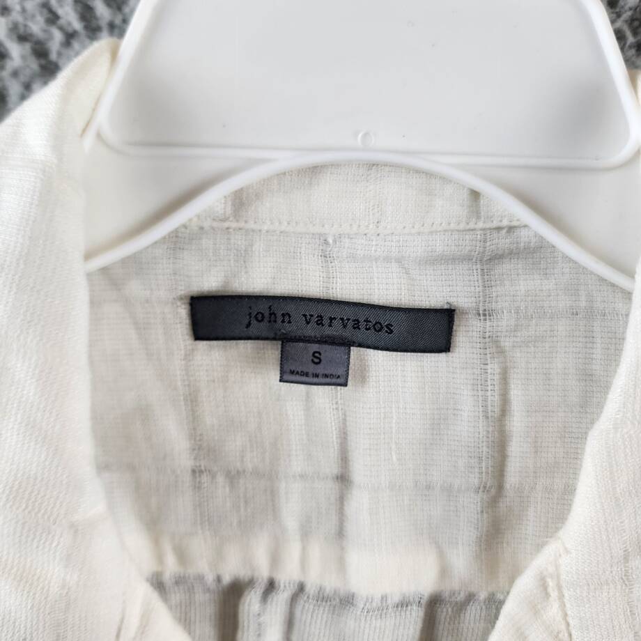 John Varvatos Danny Linen Blend Regular Fit Button Up Camp Shirt Men's S White