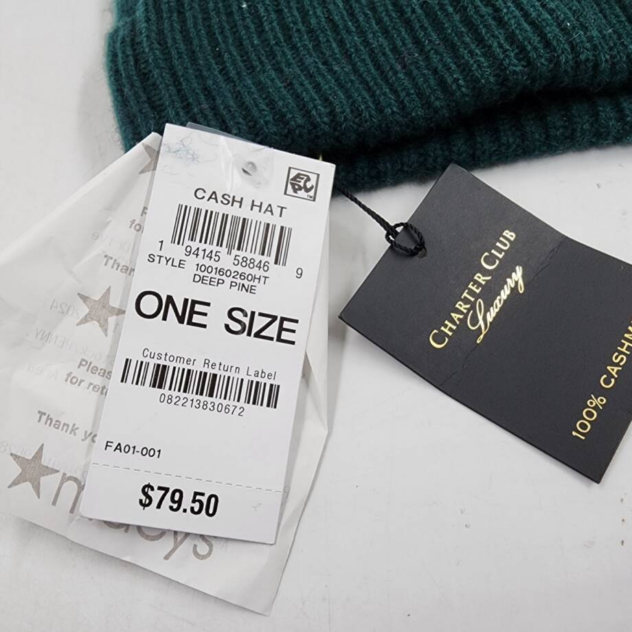 Charter Club Cashmere Cuffed Beanie Women's One Size Seep Pine Ribbed Hem