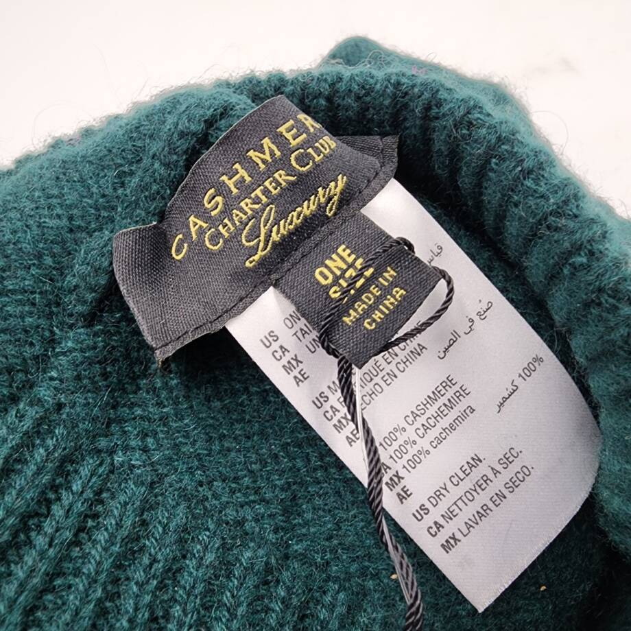 Charter Club Cashmere Cuffed Beanie Women's One Size Seep Pine Ribbed Hem
