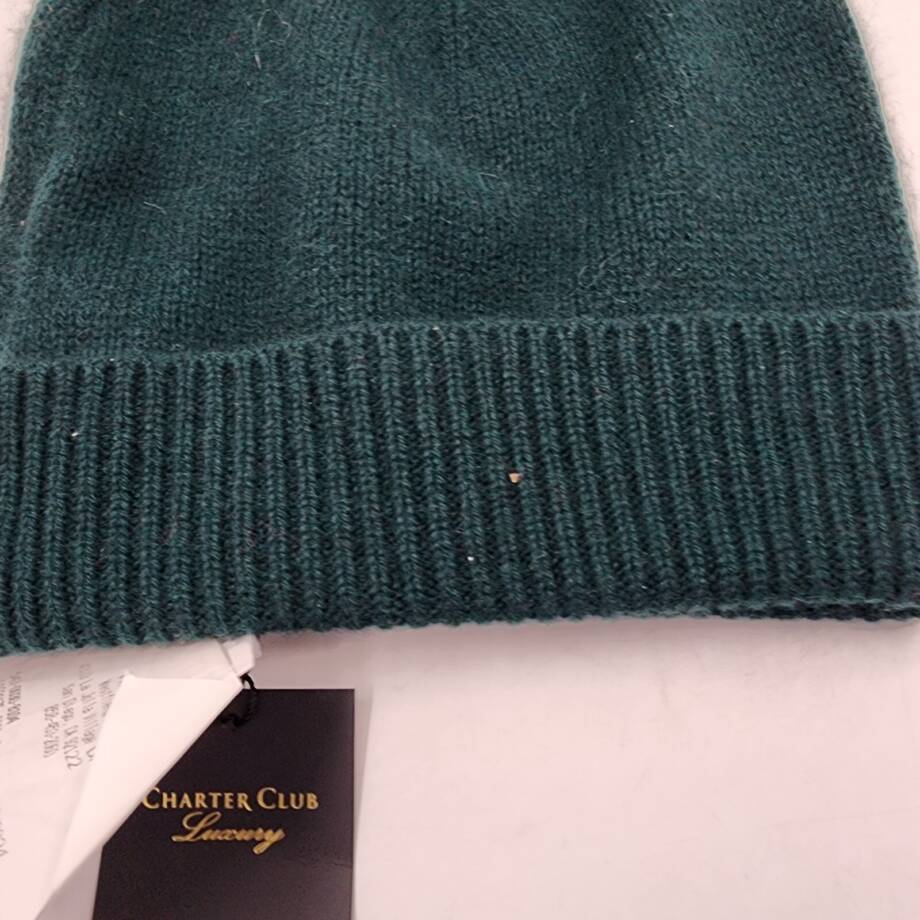 Charter Club Cashmere Cuffed Beanie Women's One Size Seep Pine Ribbed Hem
