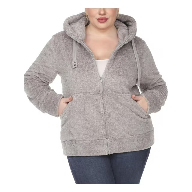 White Mark Plus Size Hooded Sherpa Jacket Women's 3XL Gray Zipper Closure L/S~