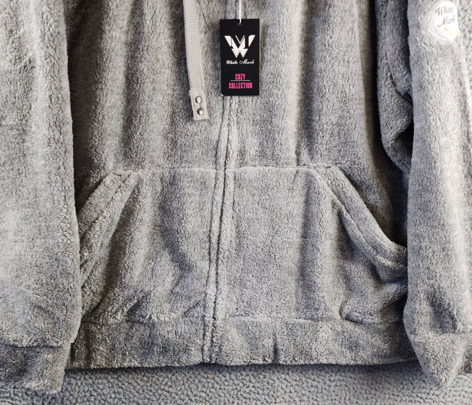 White Mark Plus Size Hooded Sherpa Jacket Women's 3XL Gray Zipper Closure L/S~