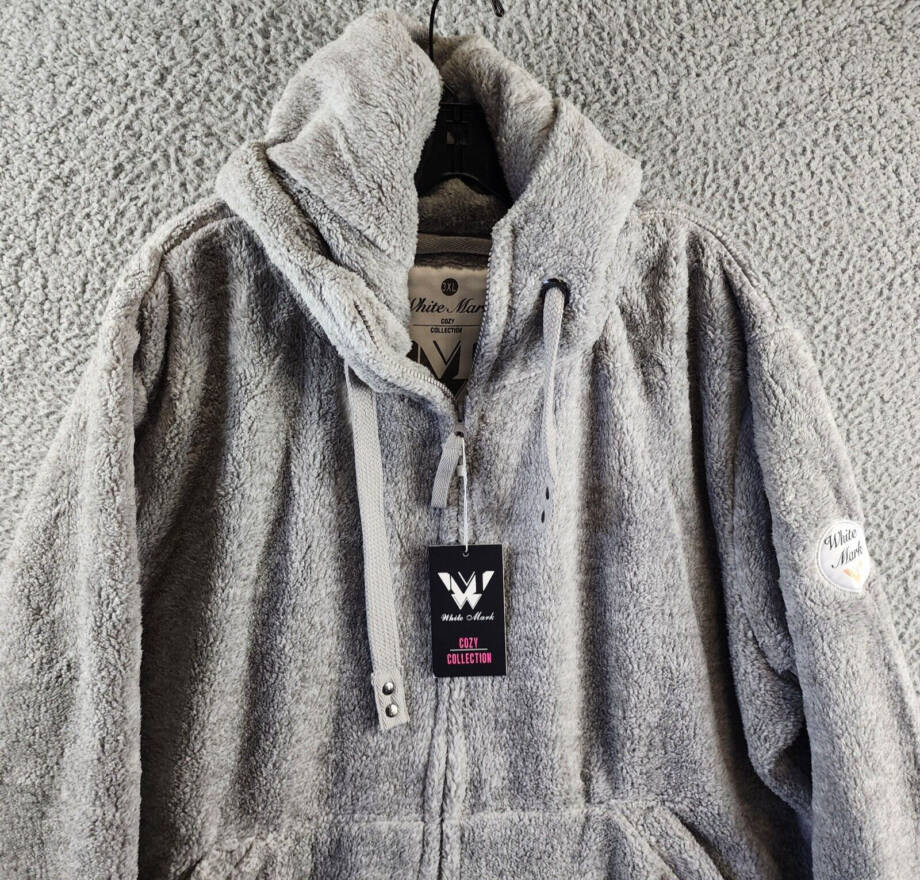 White Mark Plus Size Hooded Sherpa Jacket Women's 3XL Gray Zipper Closure L/S~