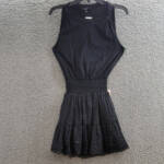 AQUA Smocked Waist Tiered Dress Women's XS Black Knot Strap Lace Trim Pullover