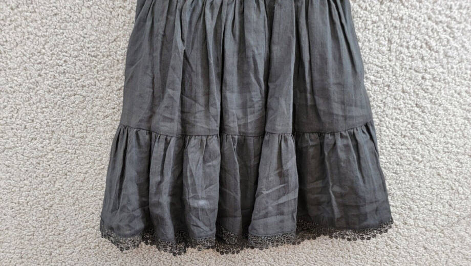 AQUA Smocked Waist Tiered Dress Women's XS Black Knot Strap Lace Trim Pullover