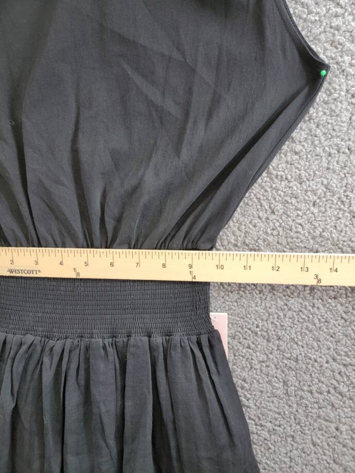 AQUA Smocked Waist Tiered Dress Women's XS Black Knot Strap Lace Trim Pullover