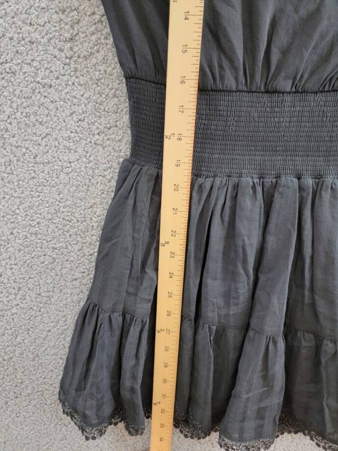 AQUA Smocked Waist Tiered Dress Women's XS Black Knot Strap Lace Trim Pullover