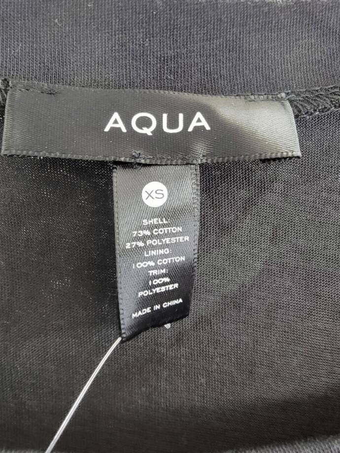 AQUA Smocked Waist Tiered Dress Women's XS Black Knot Strap Lace Trim Pullover