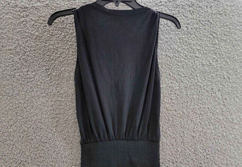 AQUA Smocked Waist Tiered Dress Women's XS Black Knot Strap Lace Trim Pullover