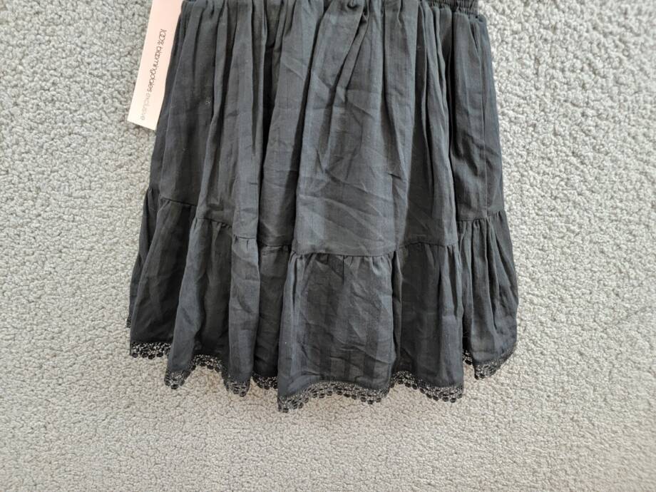 AQUA Smocked Waist Tiered Dress Women's XS Black Knot Strap Lace Trim Pullover