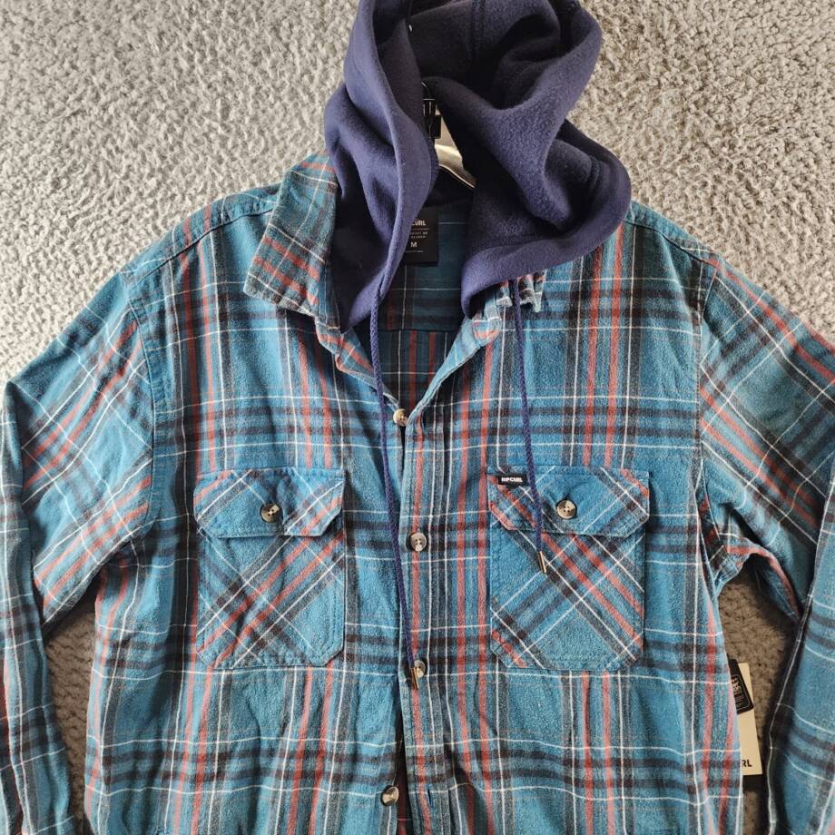 RIP CURL Ranchero Flannel Long Sleeve Shirt Men's M Blue Multi Button-Front