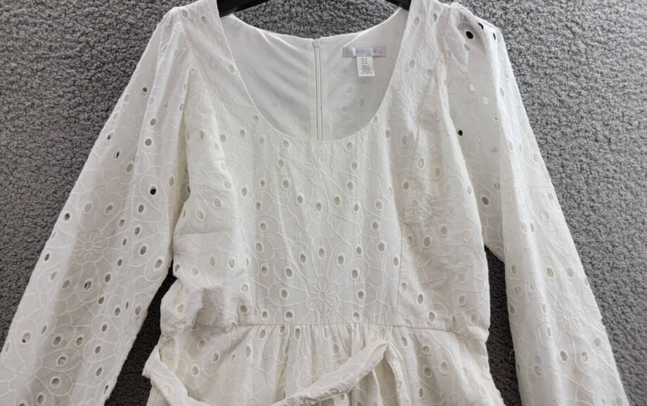 London Times Scoop Neck A-line Sash Tie Summer Dress Women's 10 White Back Zip