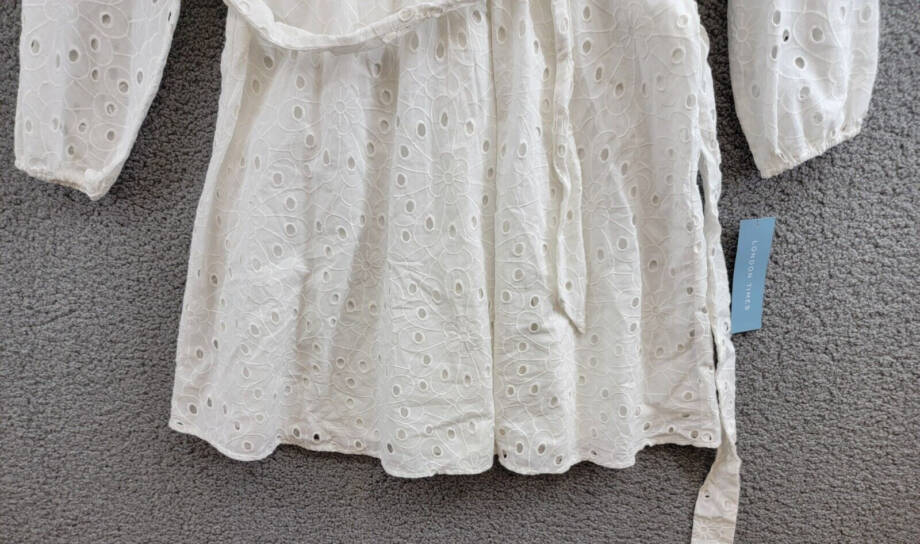 London Times Scoop Neck A-line Sash Tie Summer Dress Women's 10 White Back Zip