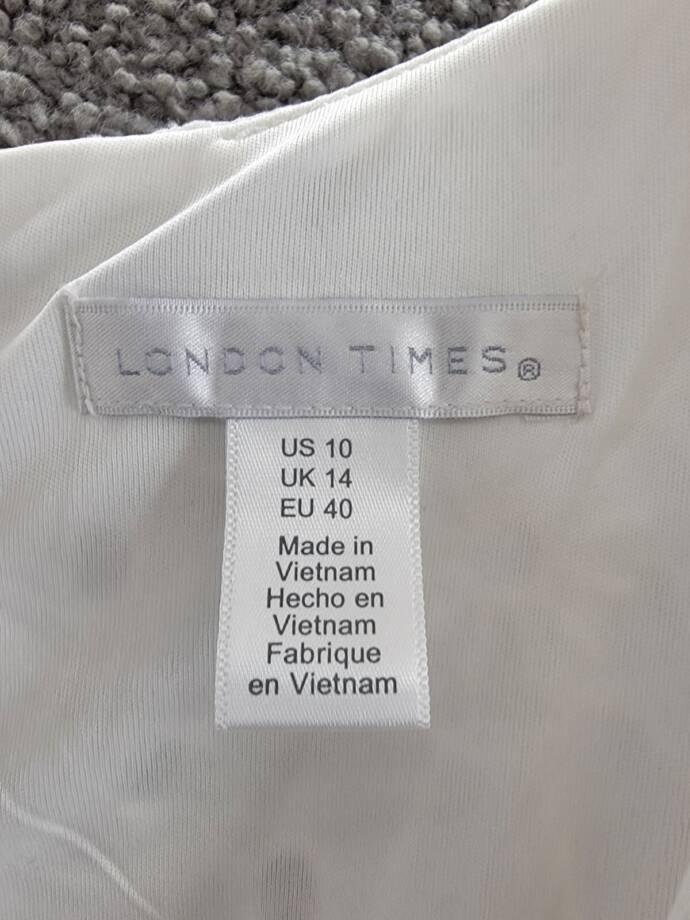 London Times Scoop Neck A-line Sash Tie Summer Dress Women's 10 White Back Zip