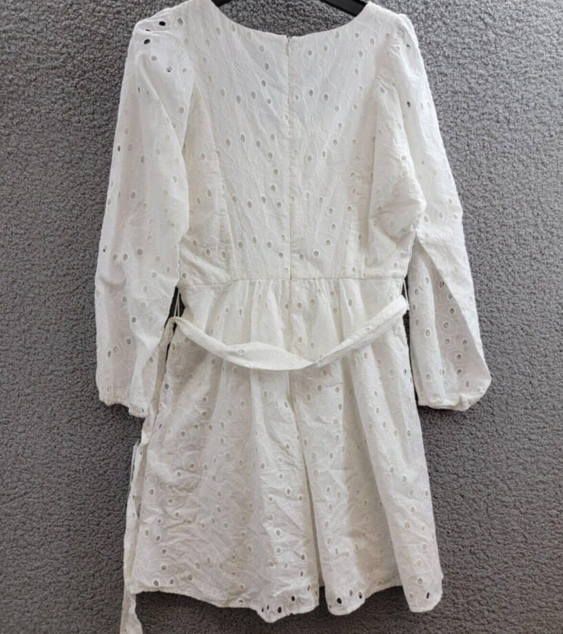 London Times Scoop Neck A-line Sash Tie Summer Dress Women's 10 White Back Zip