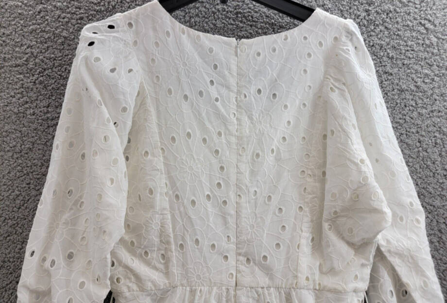 London Times Scoop Neck A-line Sash Tie Summer Dress Women's 10 White Back Zip