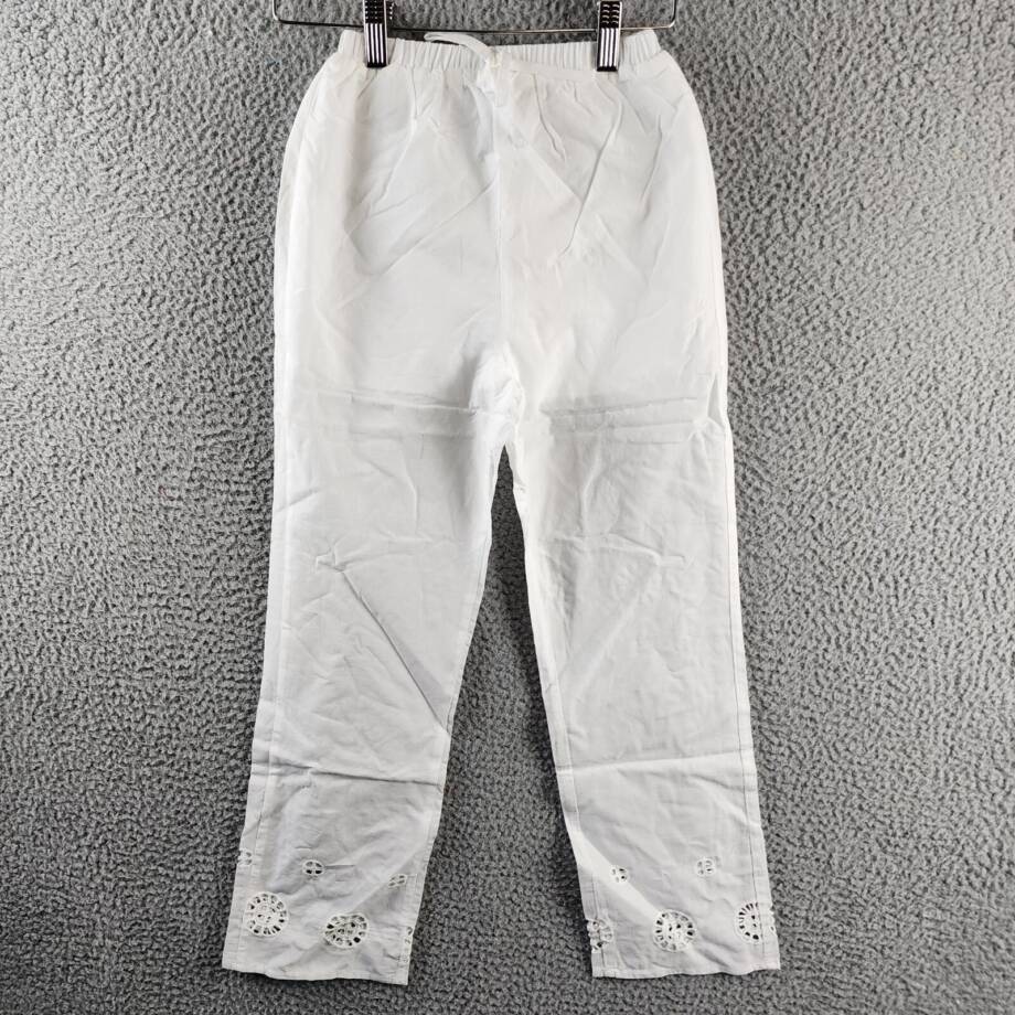 AQUA Wide Leg Eyelet Pants Girls S 7/8 White Fixed-Tie Elastic Waist Pull On