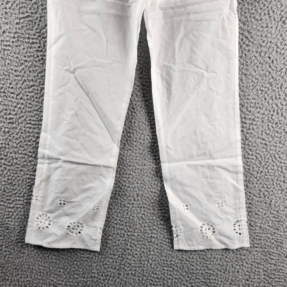 AQUA Wide Leg Eyelet Pants Girls S 7/8 White Fixed-Tie Elastic Waist Pull On