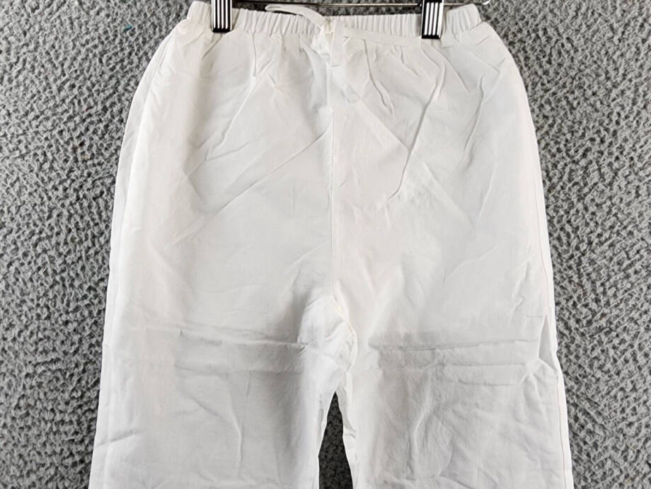 AQUA Wide Leg Eyelet Pants Girls S 7/8 White Fixed-Tie Elastic Waist Pull On