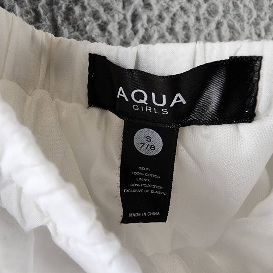 AQUA Wide Leg Eyelet Pants Girls S 7/8 White Fixed-Tie Elastic Waist Pull On