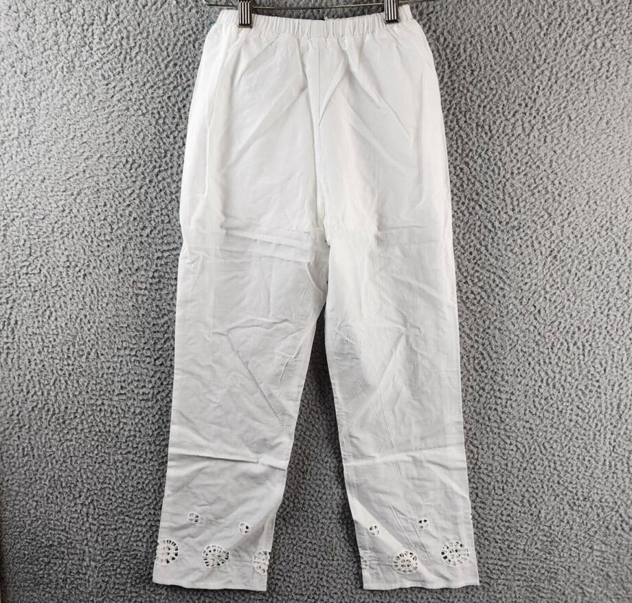 AQUA Wide Leg Eyelet Pants Girls S 7/8 White Fixed-Tie Elastic Waist Pull On
