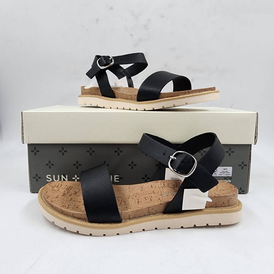 Sun + Stone Madie Sandals Little Girls 13M Black Open Toe Adjustable Strap