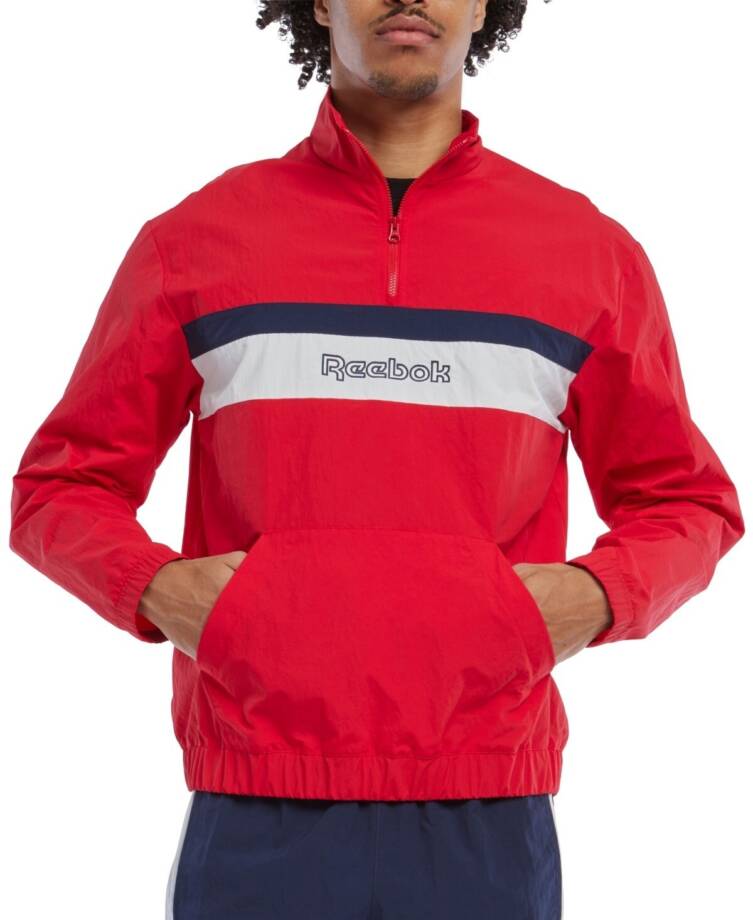 Reebok Retro Colorblocked Quarter-Zip Popover Men's L Vector Red Kangaroo Pocket