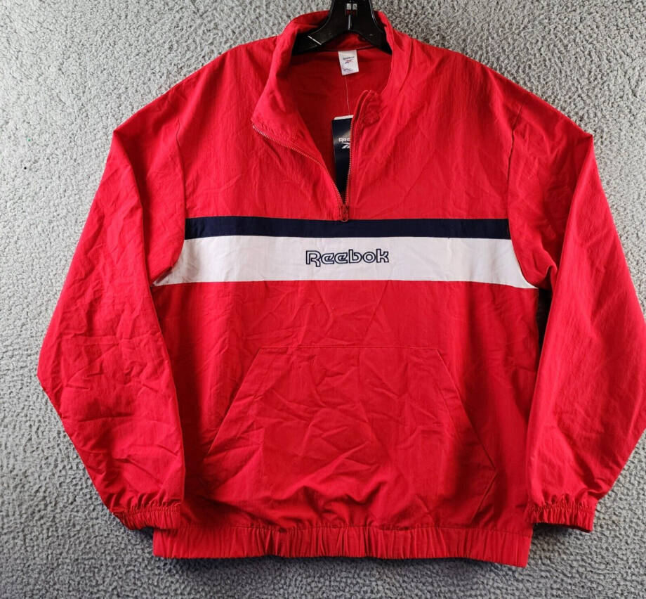 Reebok Retro Colorblocked Quarter-Zip Popover Men's L Vector Red Kangaroo Pocket