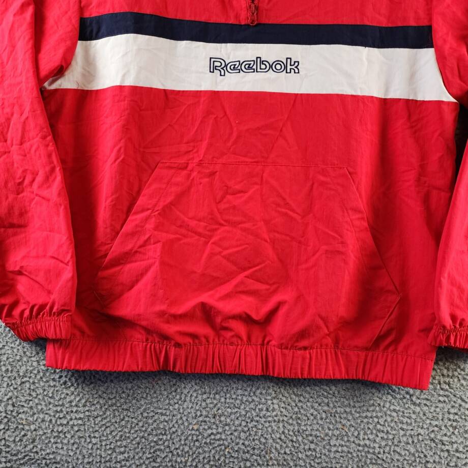 Reebok Retro Colorblocked Quarter-Zip Popover Men's L Vector Red Kangaroo Pocket