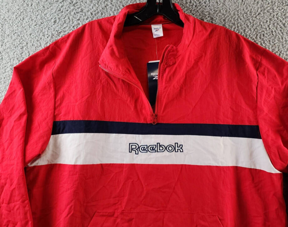 Reebok Retro Colorblocked Quarter-Zip Popover Men's L Vector Red Kangaroo Pocket