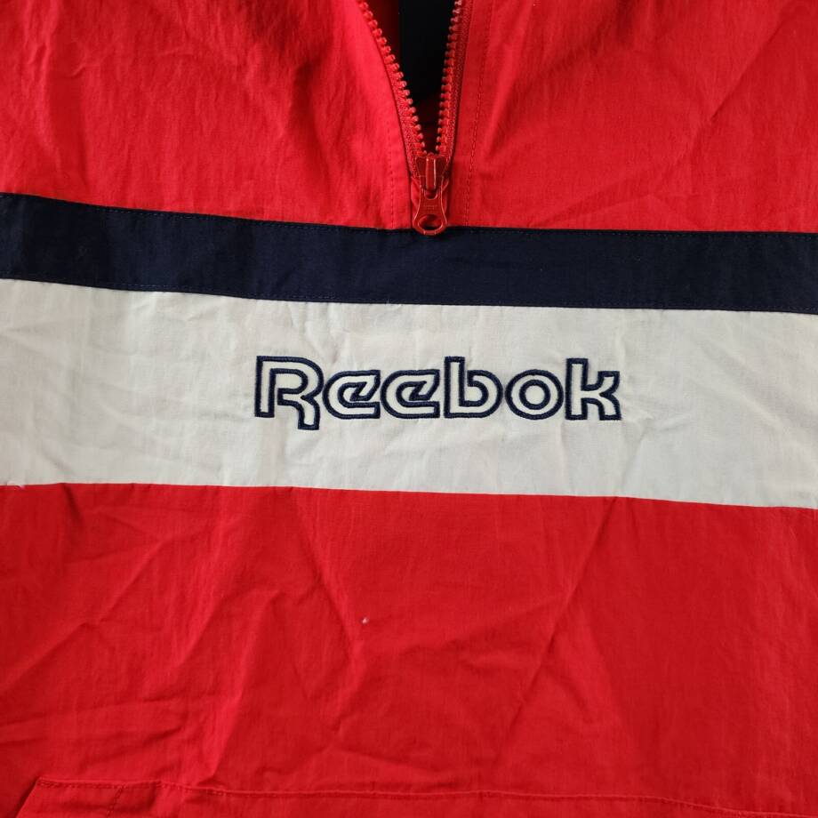 Reebok Retro Colorblocked Quarter-Zip Popover Men's L Vector Red Kangaroo Pocket