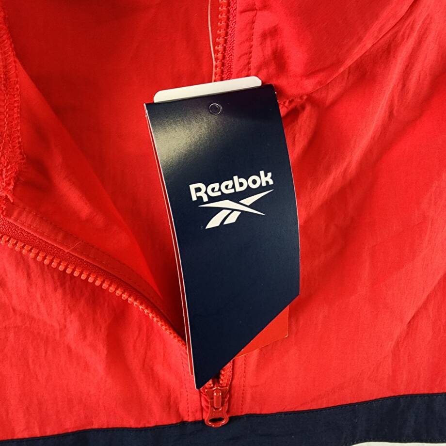 Reebok Retro Colorblocked Quarter-Zip Popover Men's L Vector Red Kangaroo Pocket