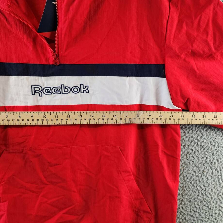 Reebok Retro Colorblocked Quarter-Zip Popover Men's L Vector Red Kangaroo Pocket