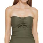 DKNY Bandeau Bow Tankini Top Women's XS Moss Solid Sleeveless Pullover