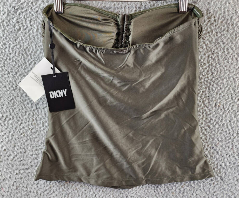 DKNY Bandeau Bow Tankini Top Women's XS Moss Solid Sleeveless Pullover