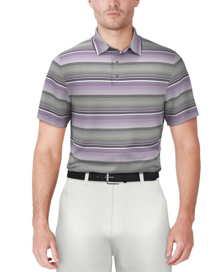 Pga Tour Linear Energy Textured Performance Golf Polo Shirt Men's S Iron Gate