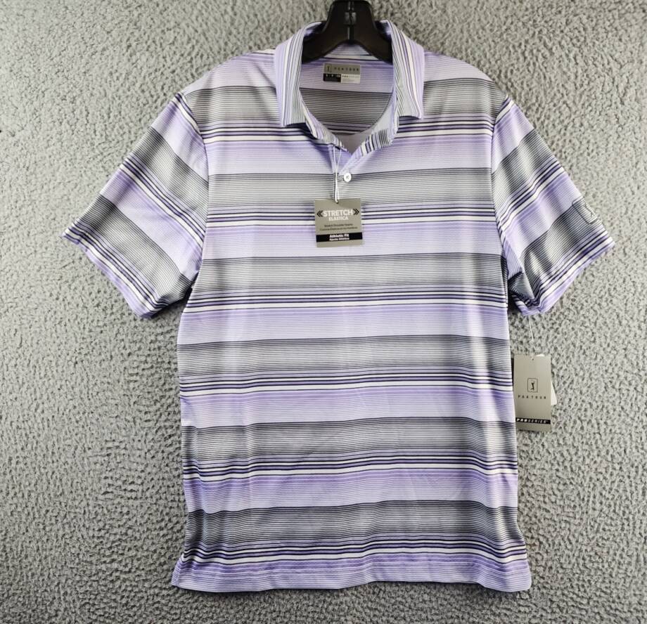 Pga Tour Linear Energy Textured Performance Golf Polo Shirt Men's S Iron Gate
